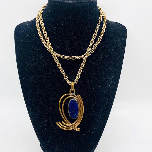 MORITA GIL Chile MCM Modernist Lapis Lazuli Necklace Signed Vintage Designer Jewelry