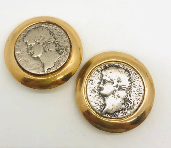 Huge Mega Faux Roman Coin Earrings 80’s Statement… - image 5