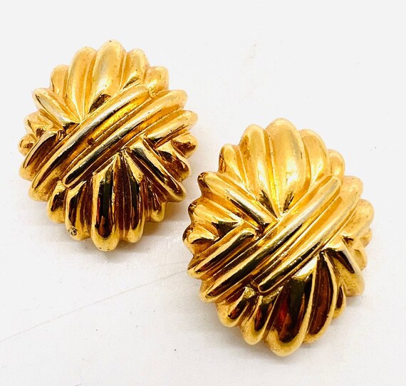 Large PAOLO GUCCI Gold Tone Earrings Criss Cross … - image 6