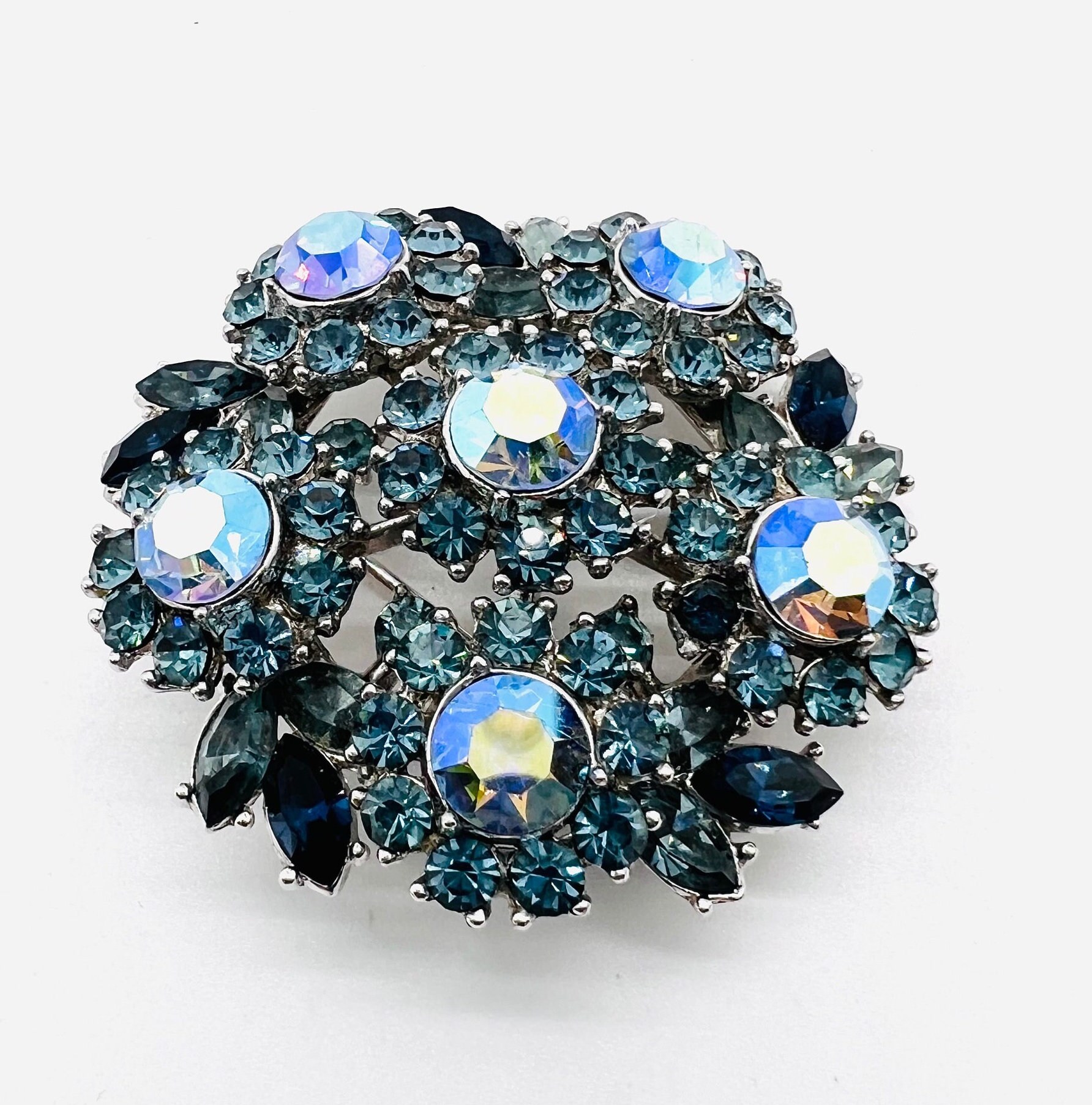 TRIFARI Layered Shades of Blue & AB Rhinestone Brooch Signed Vintage ...