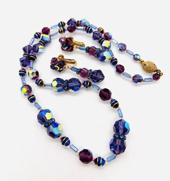 VENDOME Purple AB Crystal Beaded Necklace Earring… - image 2