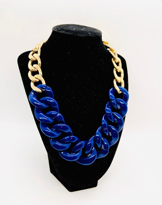 Chunky Navy Blue Lucite & Gold Tone Link Statement