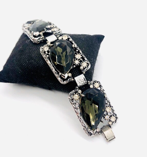 Wide Pear Shaped Smoky Topaz Rhinestone Bracelet … - image 2