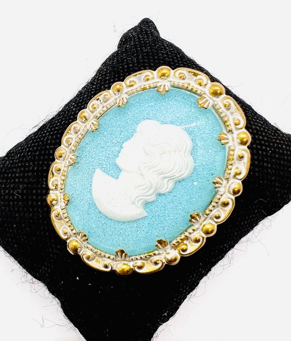 WEST GERMANY White & Blue LUCITE Cameo Brooch Sig… - image 1