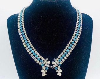 Rare ROYAL of PITTSBURGH Aquamarine Rhinestone Necklace Signed Vintage Designer Jewelry