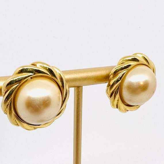 KJL Kenneth Lane Classic Gold Tone Faux Pearl Ear… - image 6