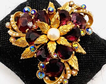 ART Arthur Pepper Jewel Tone Amethyst Rhinestone Brooch Signed