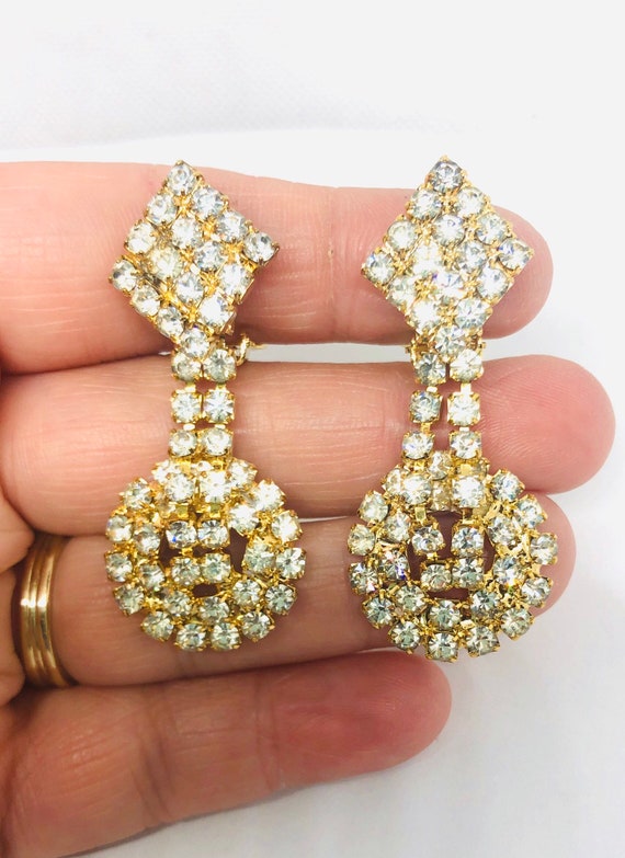 Fabulous Long Sparkling Clear Rhinestone Drop Dan… - image 1