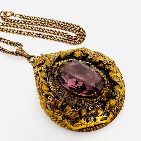 Huge Art Deco Necklace Faceted Amethyst Glass Orn… - image 7