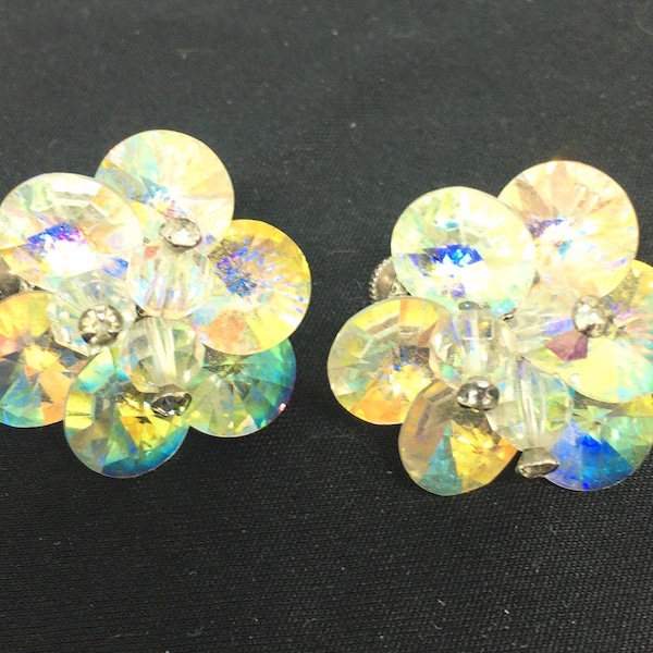VENDOME AB Crystal Earrings Margarita Cluster Beads Heliotrope Signed Vintage Designer Jewelry