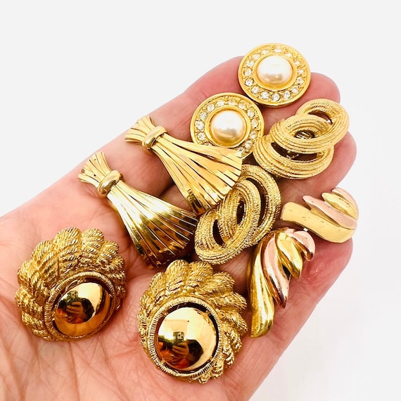 Lot 5 Pair NAPIER & MONET Gold Tone Clip Back Earrings