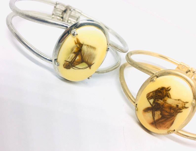 Lot 2 Horse Lovers Clamper Bracelets Equestrian Theme Vintage Jewelry