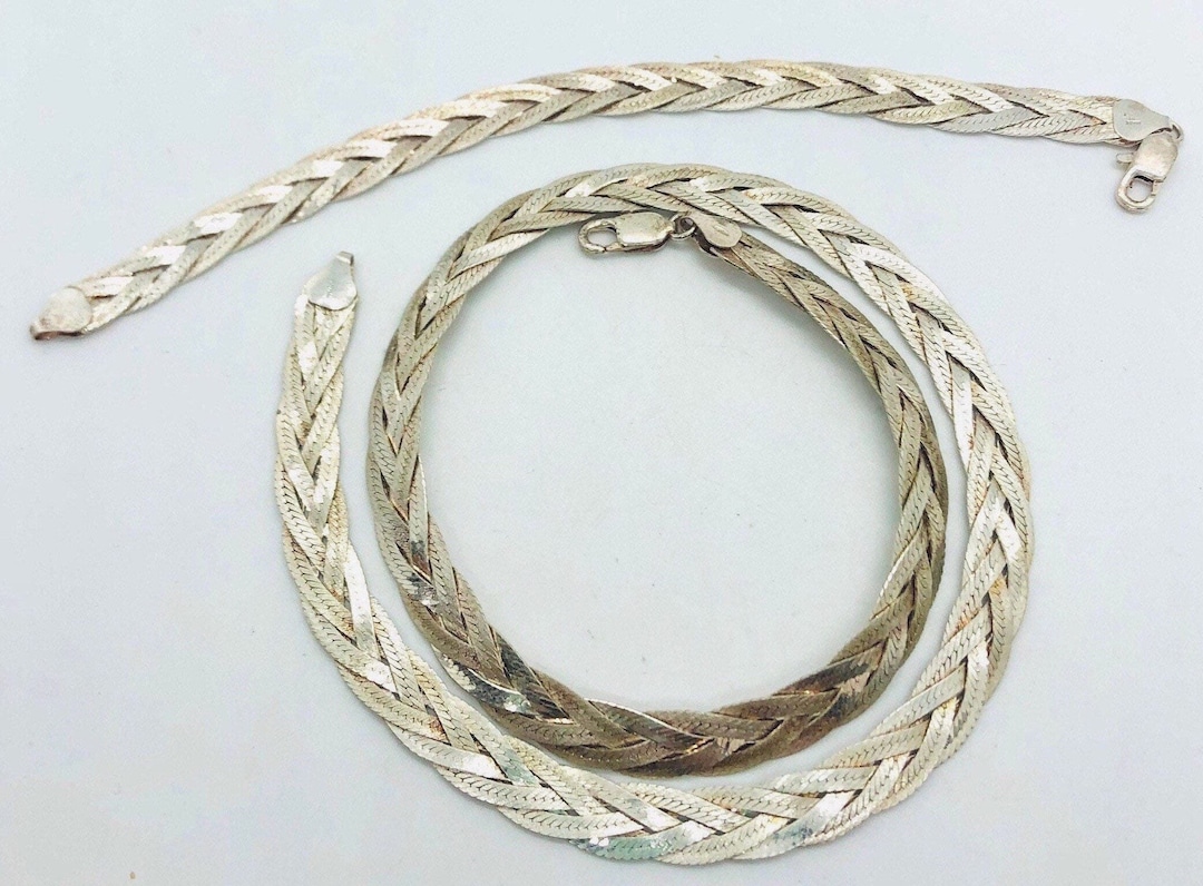 MILOR Sterling Silver Wide Woven Necklace & Bracelet Set MILOR Sterling Silver Wide Woven Necklace & Bracelet Set