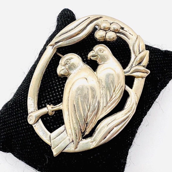 COROCRAFT Sterling Silver Double Parrot Brooch 11.2gm Signed Fine Vintage Designer Jewelry