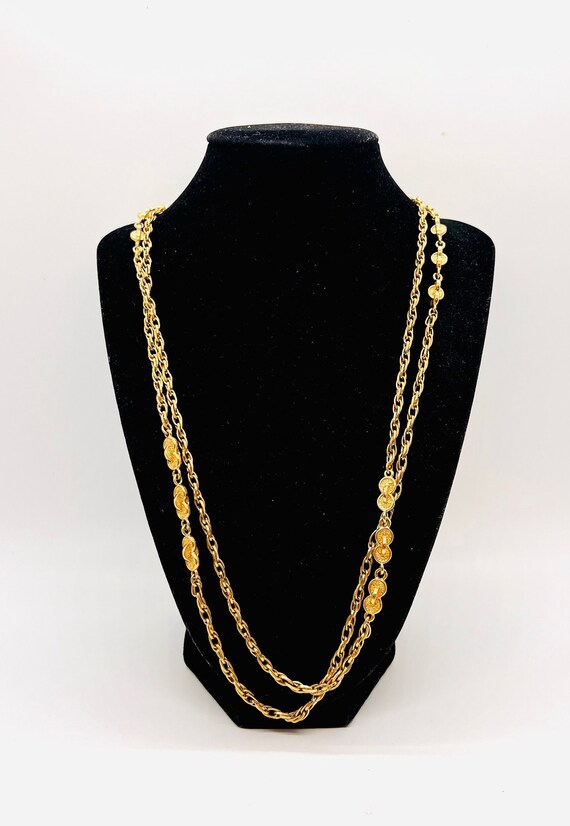 MONET Long Gold Tone Station Link Chain Necklace … - image 2