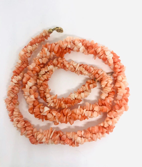 Angel Skin Coral Torsade Necklace 3 Strand 22” Chu