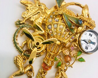 Huge KIRKS Folly Flying Fantasy Brooch Moving Parts Original Box