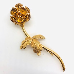 Large CASTLECLIFF 3 Dimensional Rhinestone Flower Brooch Signed Vintage Designer Jewelry