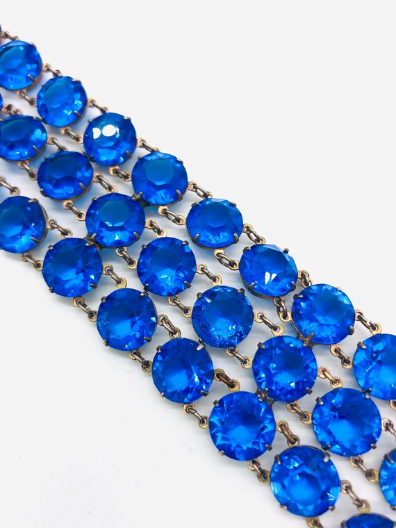 Art Deco Wide Royal Blue Rhinestone Glass Bracele… - image 9