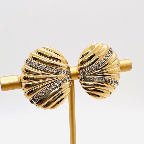 PANETTA Gold Tone Pave Set Clear Rhinestone Earri… - image 3