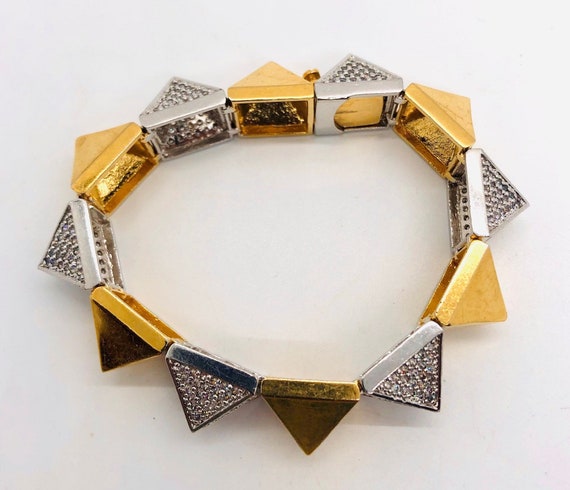 Chunky Pyramid Bracelet Two Tone CZ Set Designer … - image 9