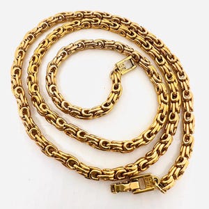 Long GIVENCHY Gold Tone Byzantine Link Necklace 24 inch Signed Vintage Designer Jewelry