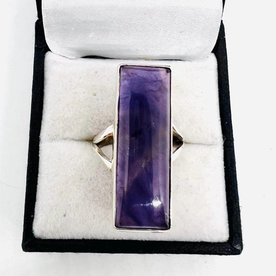 Long Sterling Silver Rectangular Shaped AMETHYST … - image 3