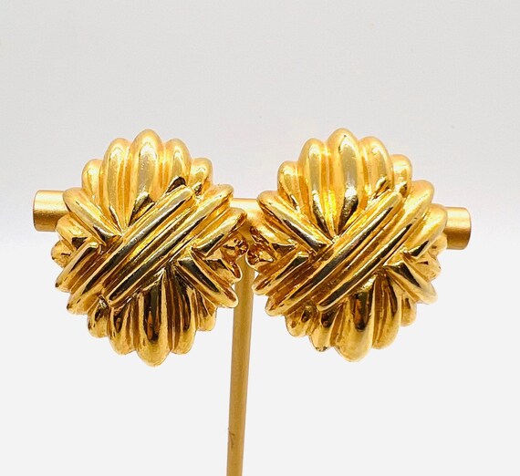 Large PAOLO GUCCI Gold Tone Earrings Criss Cross … - image 4