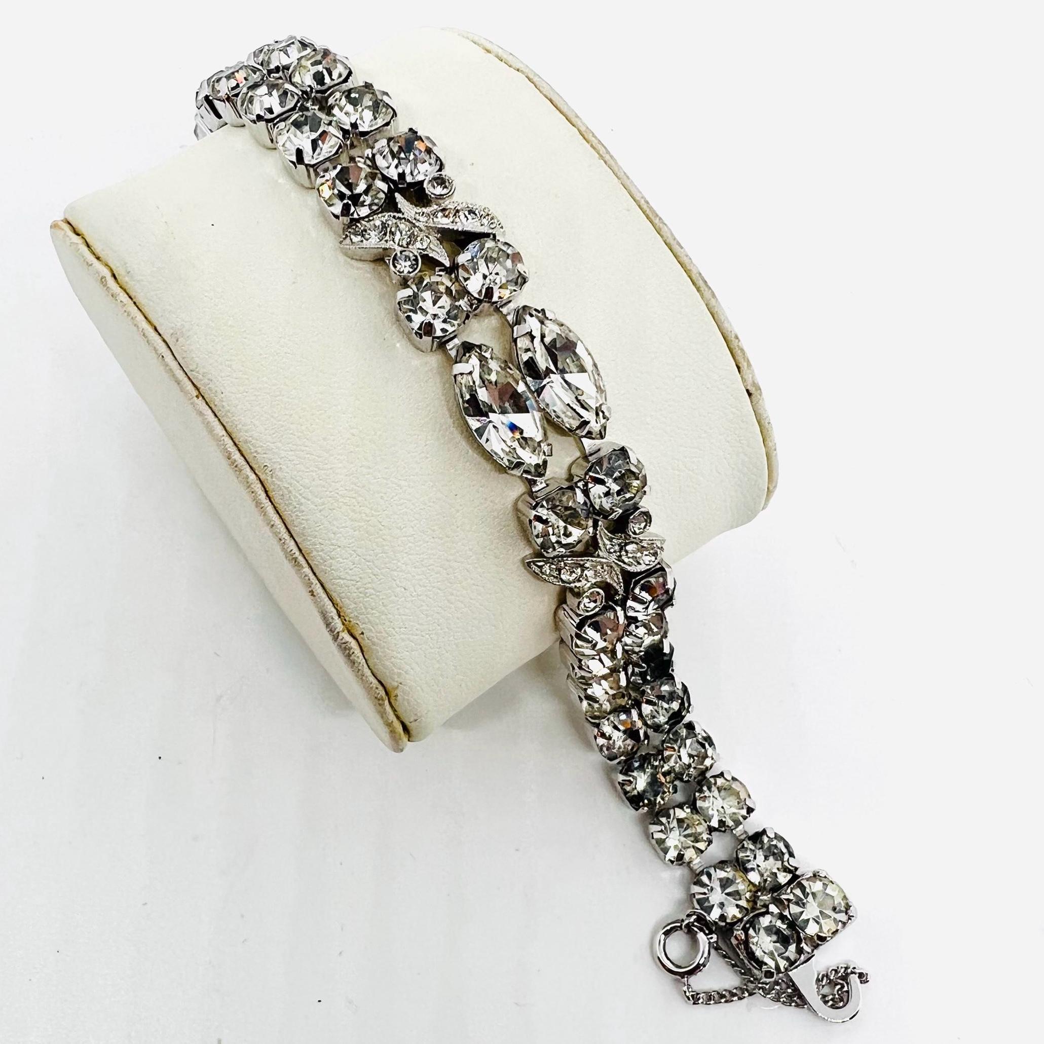 EISENBERG ICE Clear Rhinestone Bracelet Rhodium Plated Signed