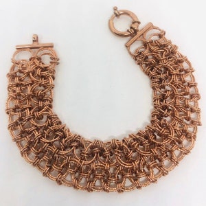 TECHNIBOND Sterling Silver 14k Rose Gold Clad Woven Bracelet Intricate 15.8gms 8 In Fine Vintage Designer Jewelry
