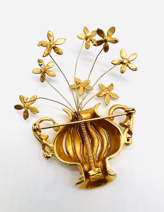 Rare REINAD Trembler Enamel Flowers Gold Tone Pot… - image 9