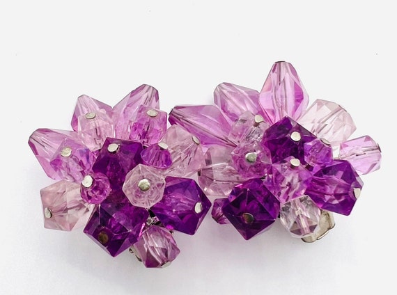 Large WEST GERMANY Purple Faceted Lucite Beaded E… - image 7
