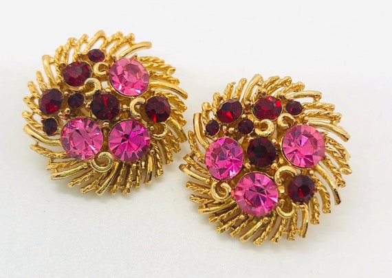 Beautiful LISNER Pink & Red Rhinestone Earrings S… - image 2