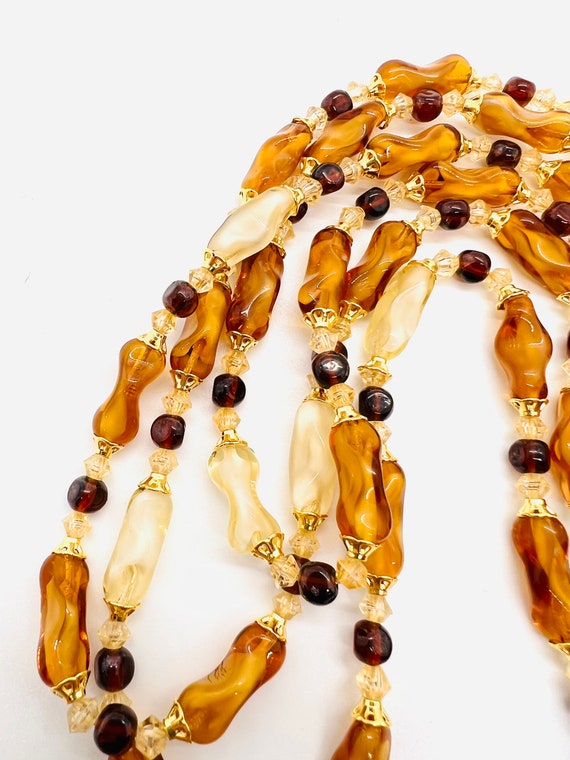 WEST GERMANY 3 Strand Topaz Glass Beaded Necklace… - image 7