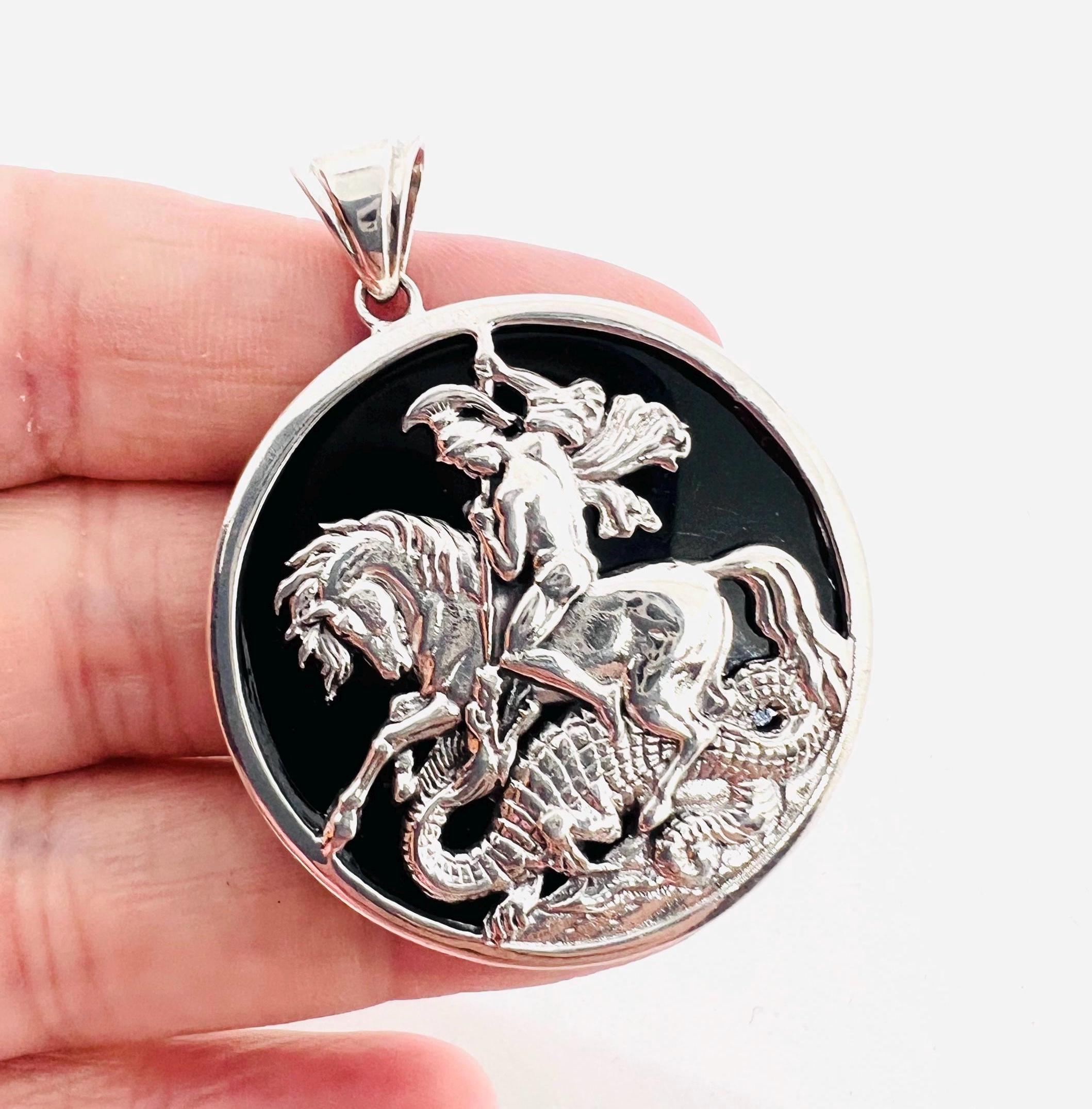 Saint George Sterling Silver Faux Black Onyx Pendant 14gm