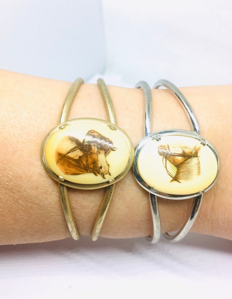 Lot 2 Horse Lovers Clamper Bracelets Equestrian Theme Vintage Jewelry