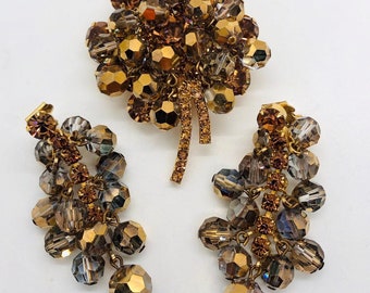 JULIANA Delizza & Elster Topaz and Bronze Cha Cha Brooch Earrings Vintage Designer Jewelry