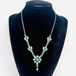Vintage Turquoise Sterling Silver Y Drop Necklace - 16.5 Inch