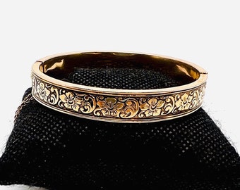 Beautiful GOLD FILLED Heavily Embossed Floral Bangle Bracelet Fine  Vintage Jewelry