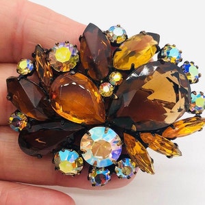 Made in Austria Topaz & AB Rhinestone Brooch INVERTED STONES Vintage Designer Jewelry