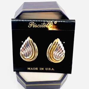 NOS Piscitelli 80’s Matte Two Tone Wing Earrings Vintage Designer Jewelry