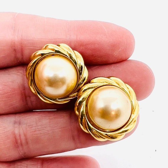 KJL Kenneth Lane Classic Gold Tone Faux Pearl Ear… - image 5