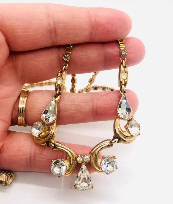 Vintage BOGOFF Rhinestone Necklace: Gold Plated D… - image 8