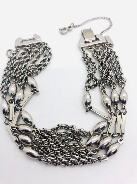 MONET Multi Chain/Strand Bracelet Silver Tone Sig… - image 2