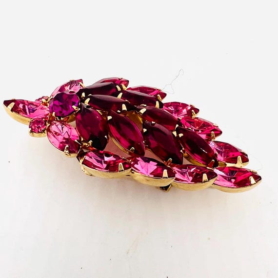 Large Sparkling Raspberry & Pink Rhinestone Brooc… - image 5