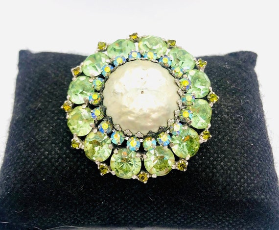 WEISS Pale Green Rhinestone & Faux Baroque Pearl … - image 2