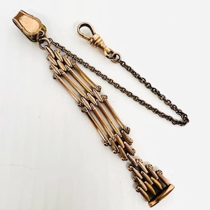 Victorian Gold Filled Articulated Gate Link Watch Fob Chain Monogram Antique Jewelry