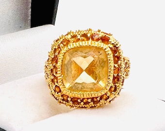 Sterling Silver Vermeil & 1.65ct CITRINE Ring 7gm Size 6 Gemstone Fine Vintage Jewelry
