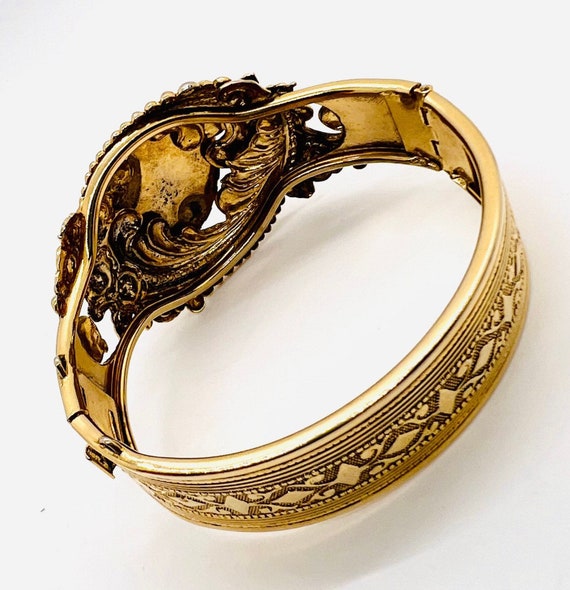 Wide Ornate WHITING & DAVIS Hematite Cabochon Ban… - image 8