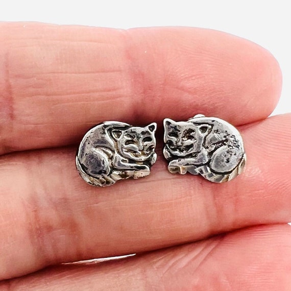 Sterling Silver Kitty Cat Earrings Posts Cat Love… - image 5